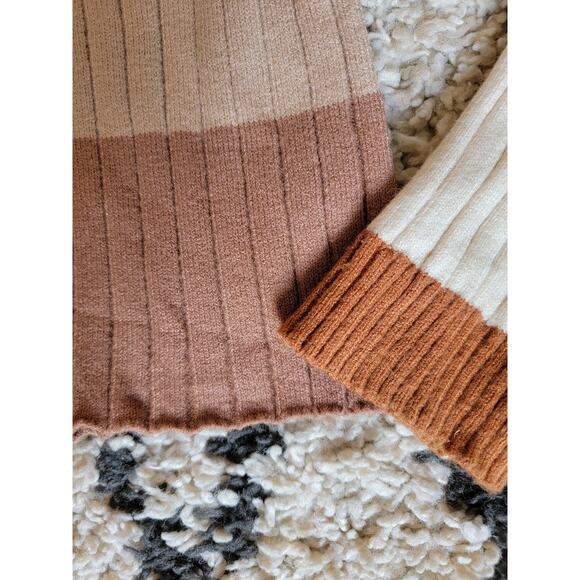 Poof Apparel Ribbed Earthy Striped VNeck Super Soft Pullover Fall Sweater Size M - Picture 3 of 5